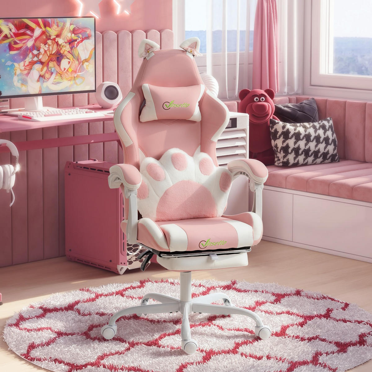 GAMING-STUHL Kunstleder Rosa - Rosa/Weiß, Kunststoff/Textil (53/128/63.5cm) - Vinsetto