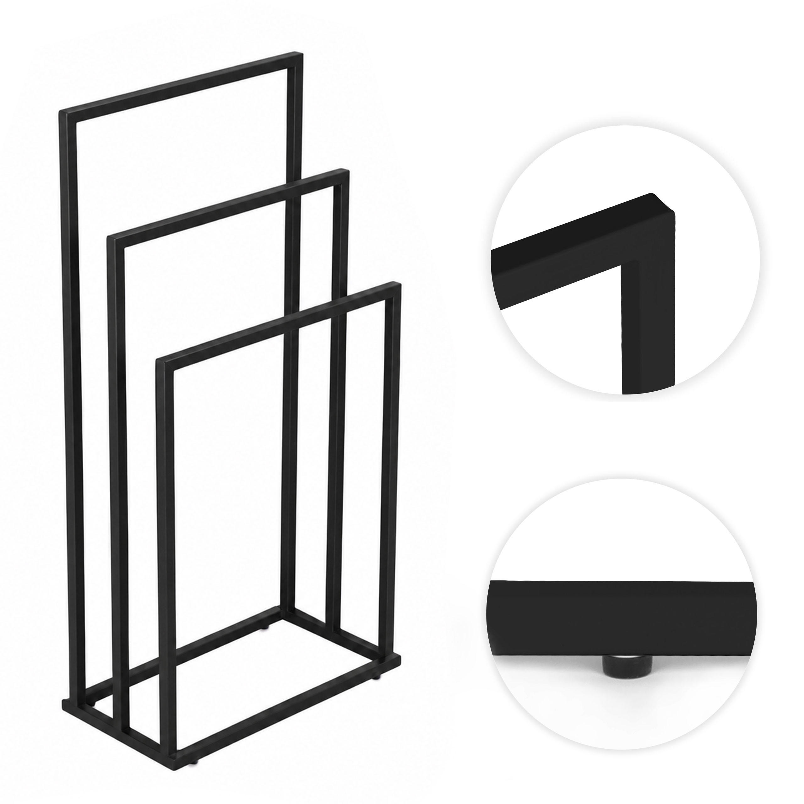 HANDTUCHSTÄNDER freistehend mit 3 Stangen - Schwarz, Metall (48.5/95.5/20cm) - Mat-Haus