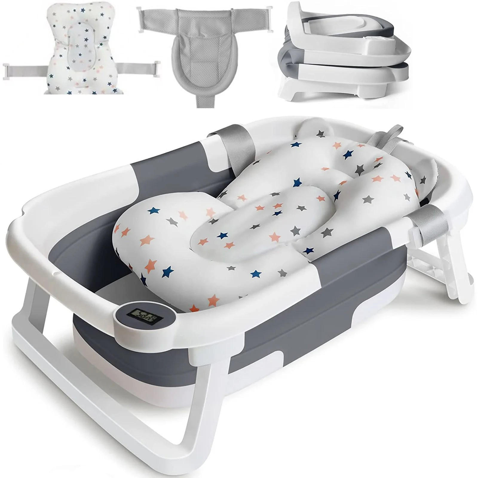 BABYBADEWANNE faltbare mit Badekissen, Thermometer, Typ 3 Grau - Grau, Kunststoff (63/42cm) - Kaket
