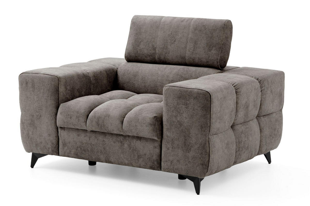 SESSEL PUDDING mit verstellbare Kopfstütze Velours Braun - Schwarz/Braun, Holz/Textil (140/93/100cm) - Muffo