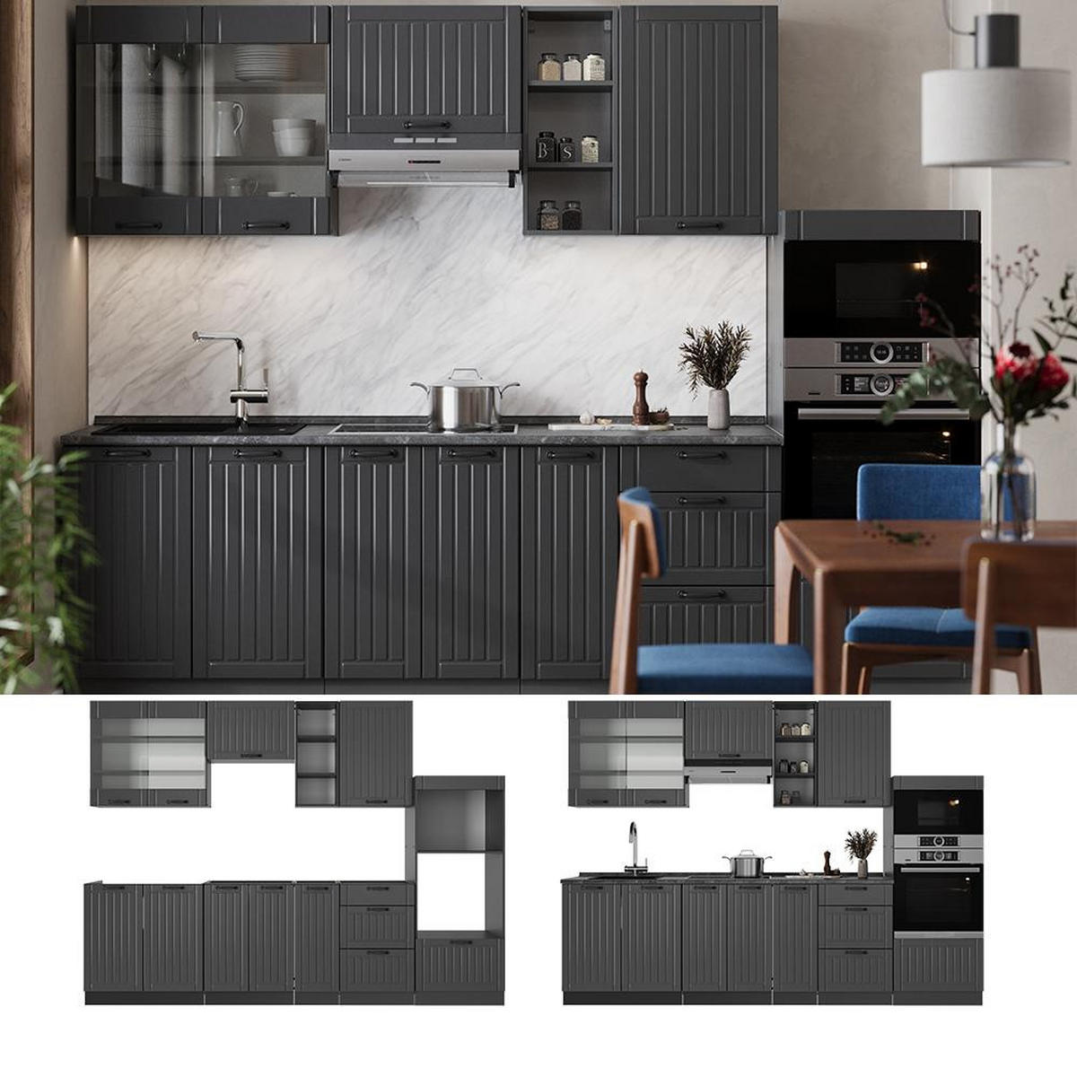 CHICINETĂ Fame-Line Gri închis 280 cm fara blat - gri închis/antracit, compozit lemnos (280/153.6/51.6cm) - Vicco