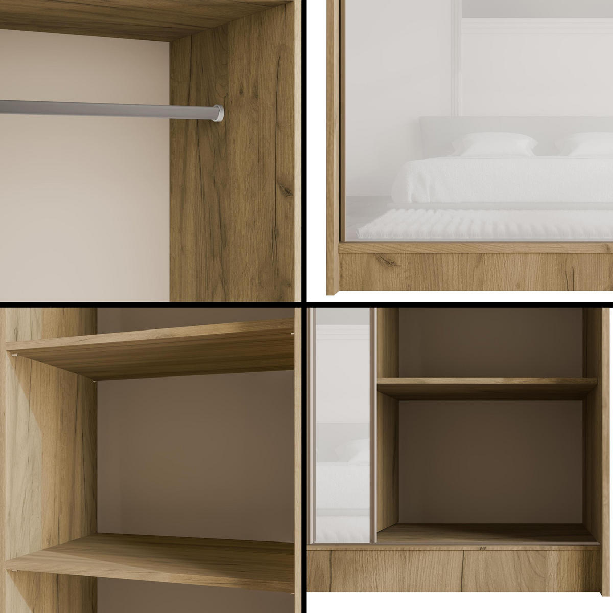 KLEIDERSCHRANK PEKA - 150 cm - Eichefarben|Weiß - Eichefarben/Weiß, Holzwerkstoff (150/215/61cm) - ALTDECOR