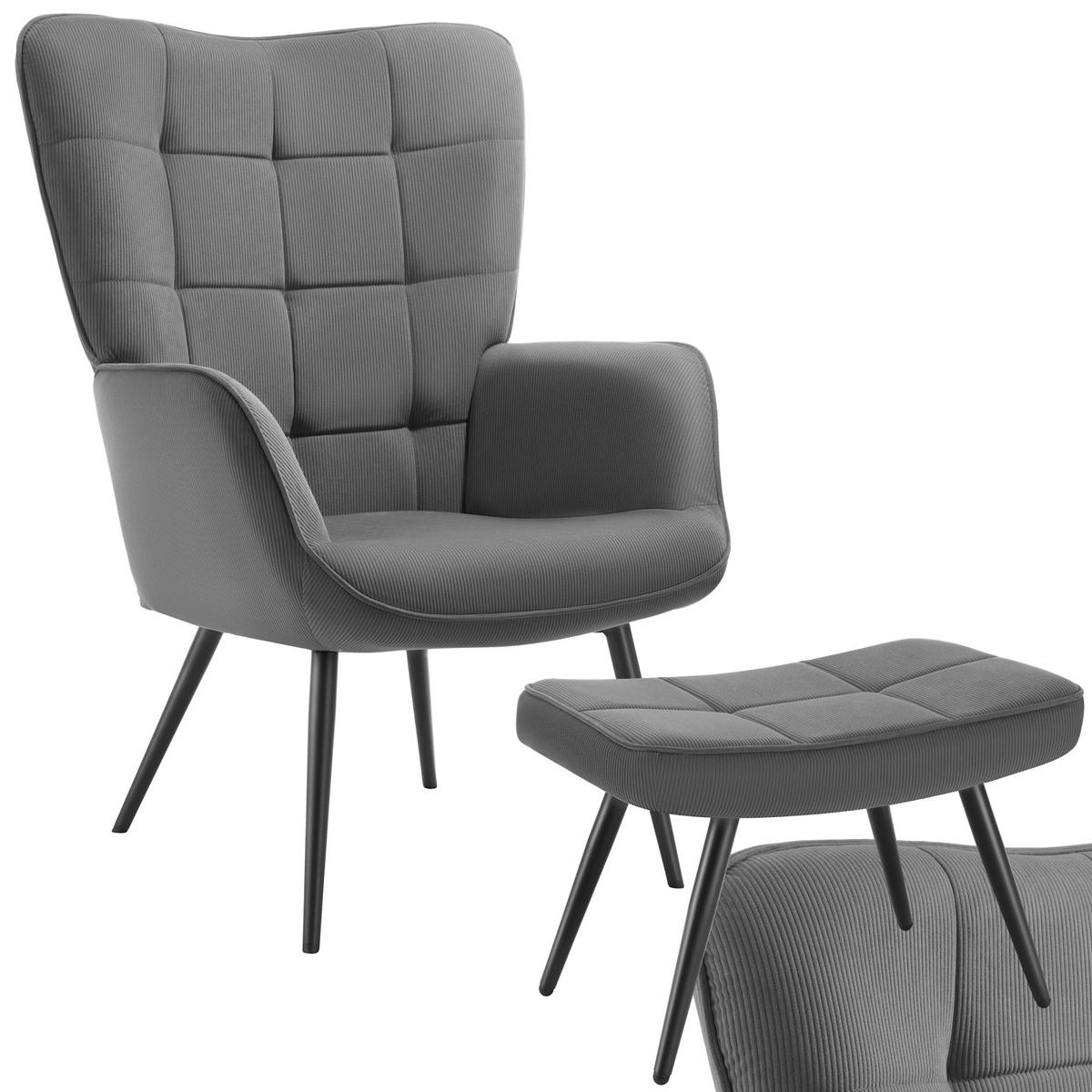 SESSEL Hygge,72 x 76 x 100,5 cm,Feincord anthrazit/schwarz - Anthrazit/Schwarz, Kunststoff (72/100.5/76cm) - tectake