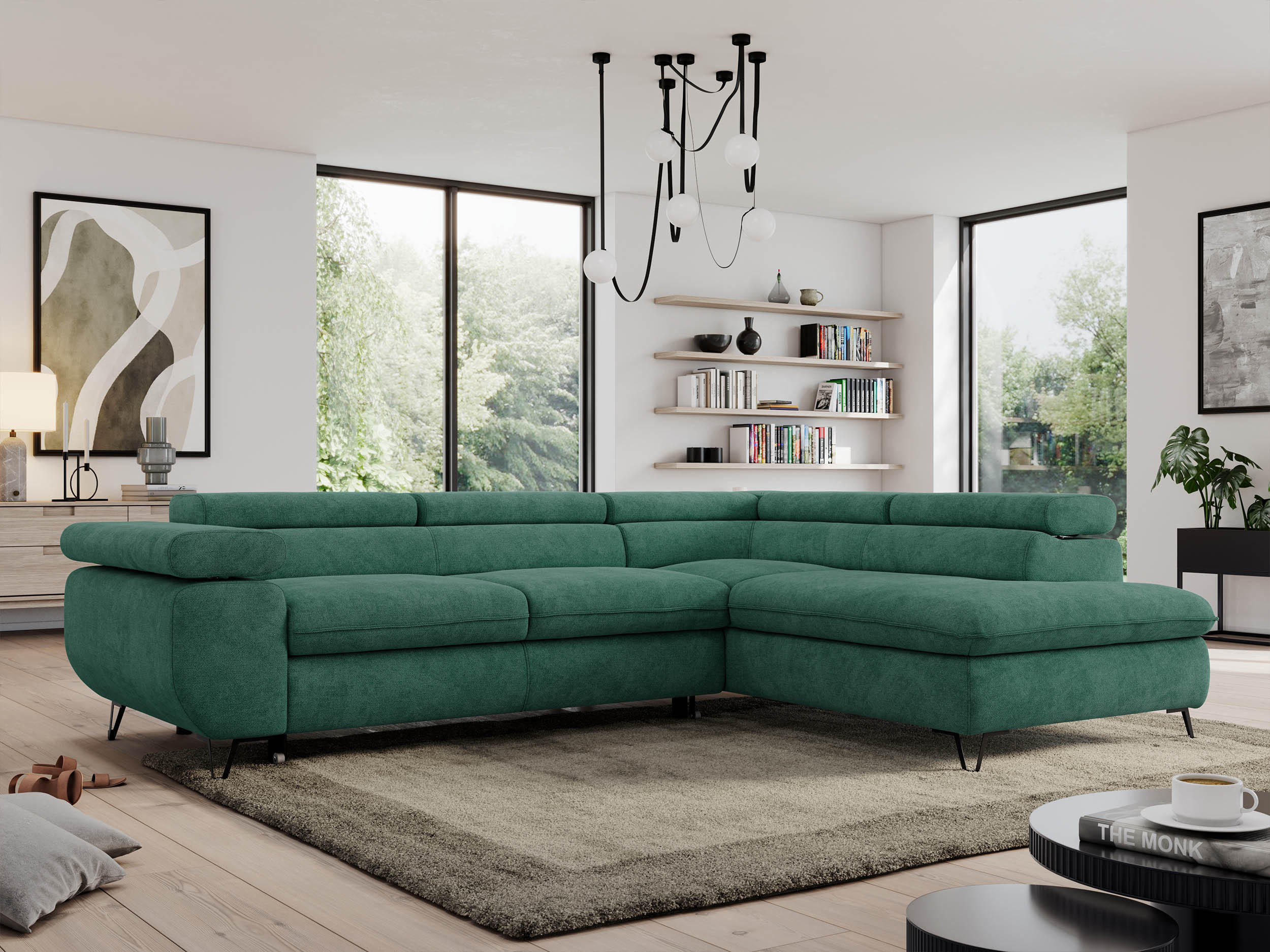 ECKSOFA PEDRO L Grün Struktur - Rechts Seite - Schwarz/Grün, Textil/Metall (273/208cm) - MKS
