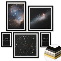WANDBILDER 5er-Set - 50x50 cm & 20x30 cm & 40x60 cm Schwarzer Rahmen - Motivationsslogans Sterne Weltraum - Schwarz, Kunststoff (40/60cm) - ArtPrintCave