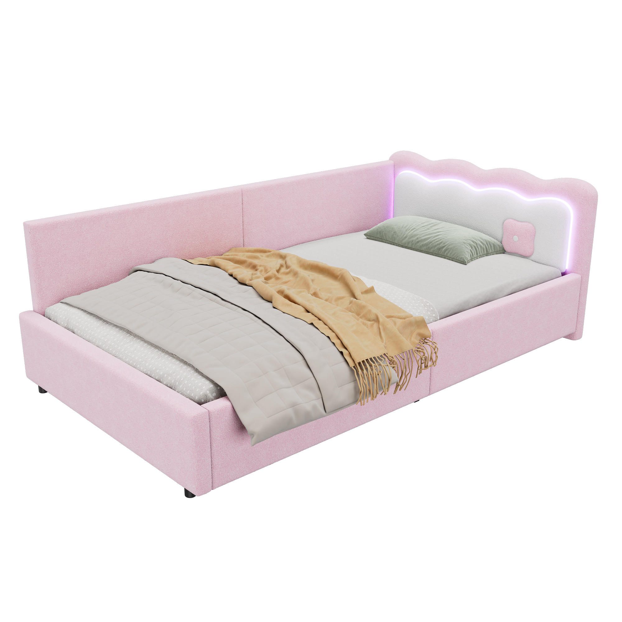 TAGEBETT 90x200cm Rosa Vliesimitat LED-Umgebungslicht Fernbedienung - Pink, Holz (90/200cm) - FLIEKS