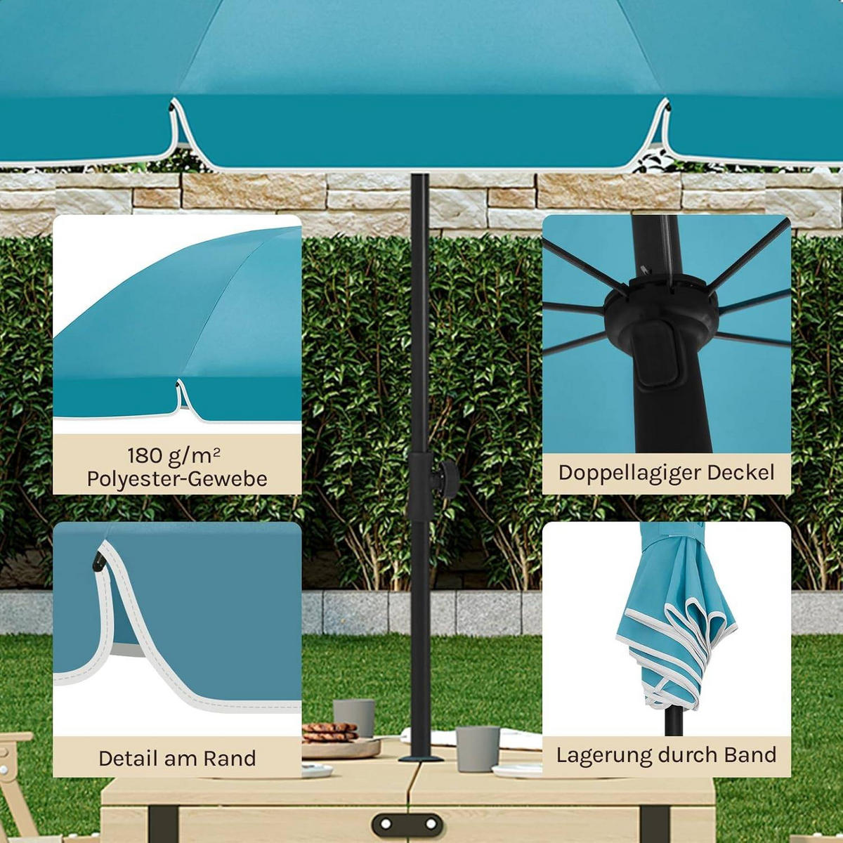 SONNENSCHIRM, Balkonschirm Strandschirm UV-beständig wasserdicht - Blau, Kunststoff/Metall (135/135cm) - Woltu