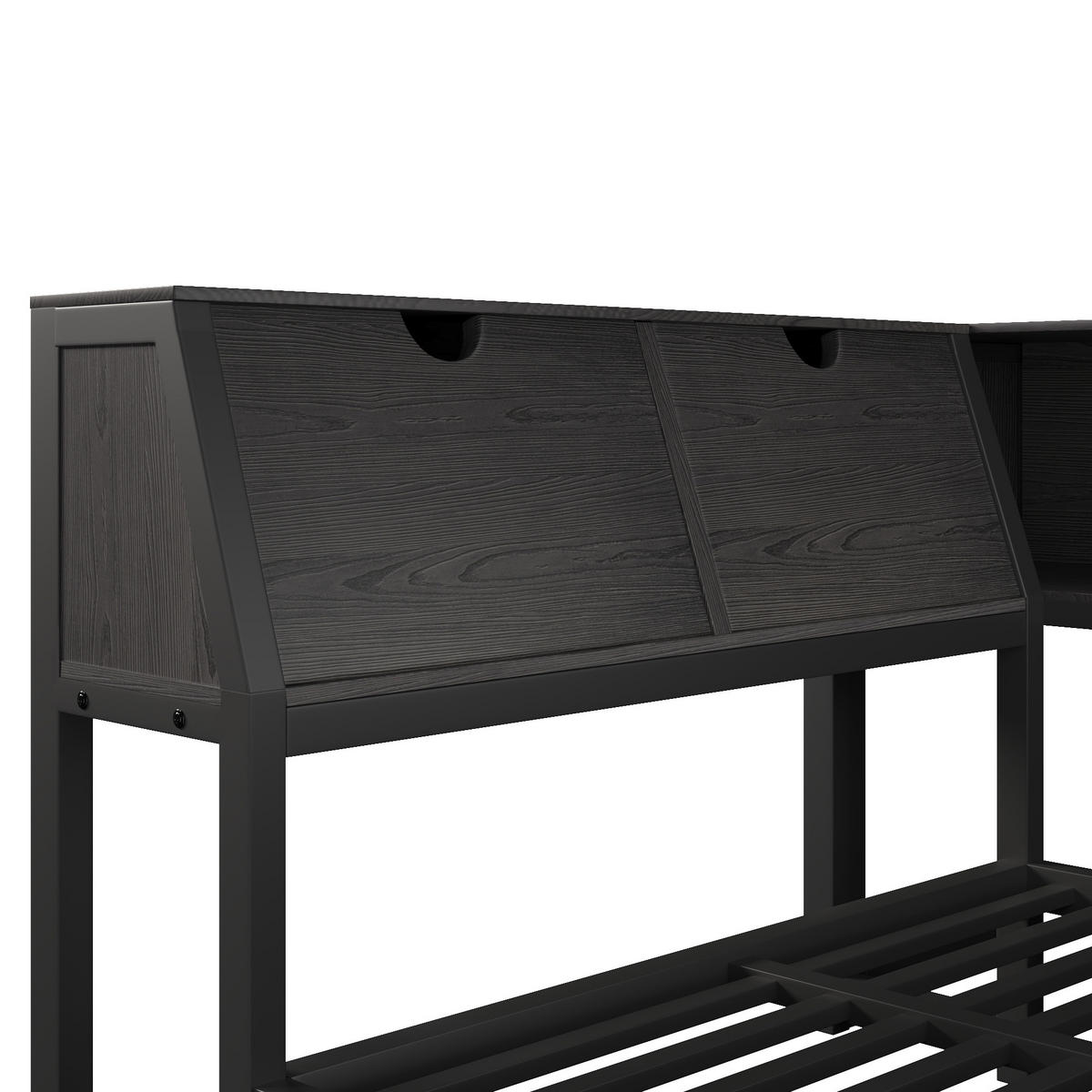 BETT 90/200 cm in Schwarz mit Schreibtisch, Schubladen, LED und Stauraum-Kopfteil aus MDF und Metall - Schwarz, Holzwerkstoff/Metall (90/200cm) - STILVORA