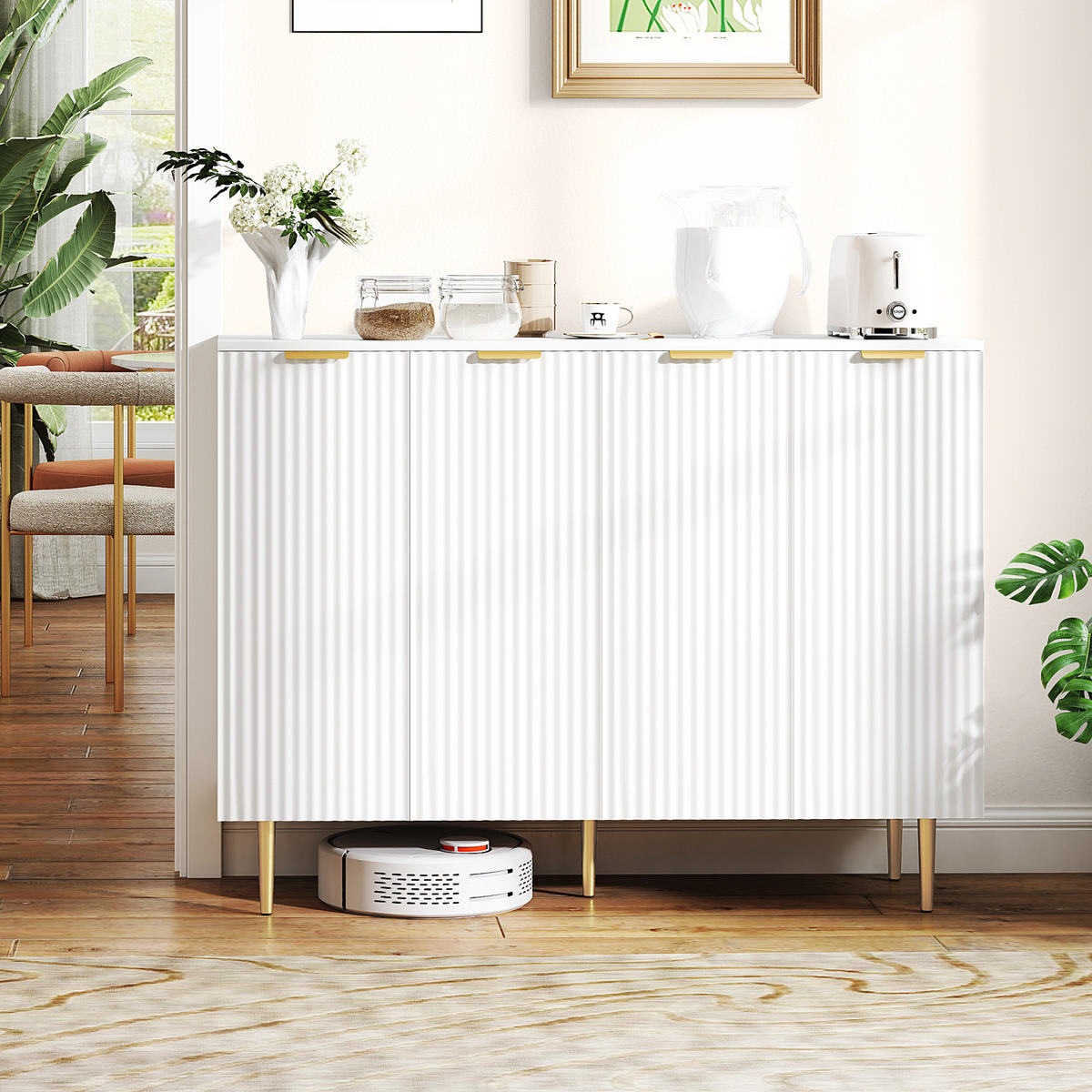 SIDEBOARD Weiß, 2 Doppeltüren, 120/40/90 cm - Weiß, Holz (120/90/40cm) - PANGIVO