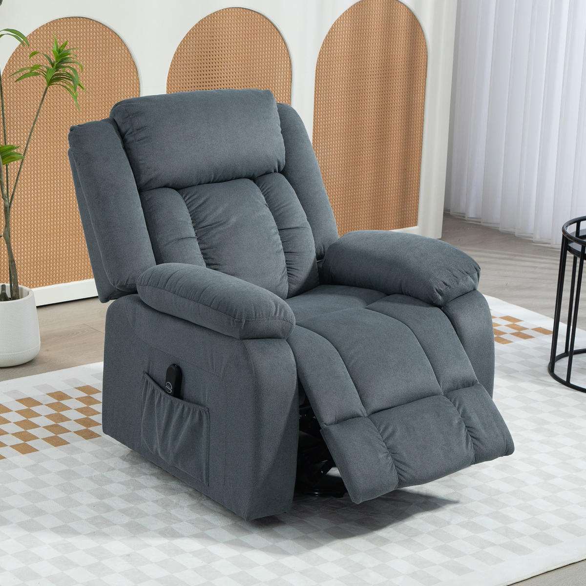 RELAXSESSEL mit Aufstehhilfe Elektrisch Fernsehsessel mit Liegefunktion Samt - Schwarz/Grau, Textil/Metall (92/105/94cm) - HOMCOM