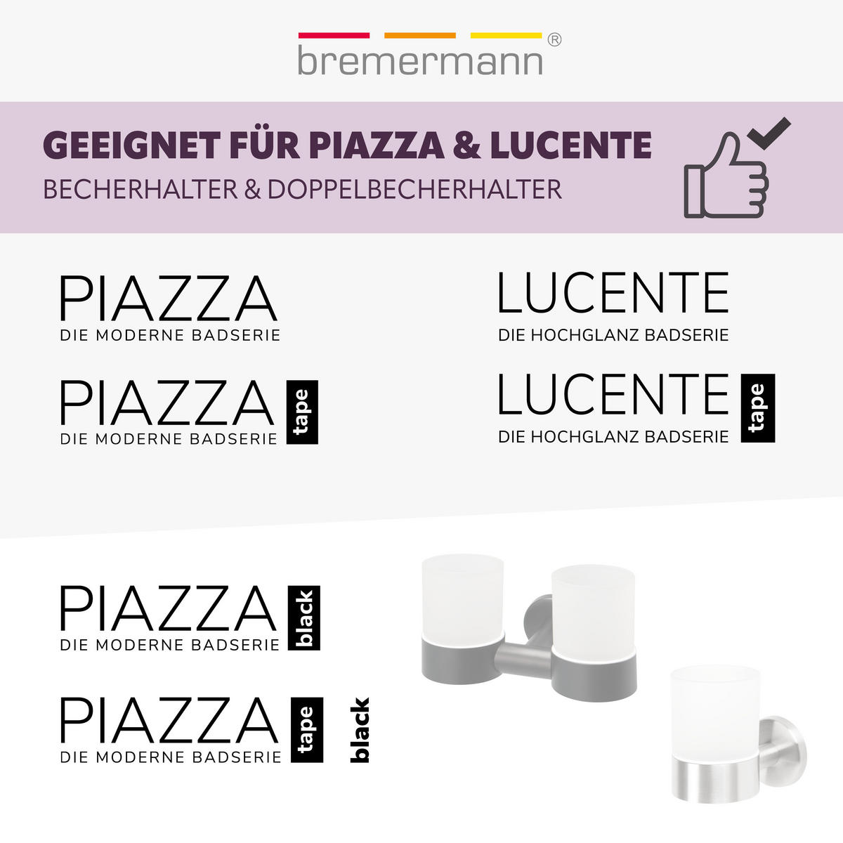 GLASBECHER PIAZZA & LUCENTE 2er Set, satiniertes Glas - Weiß, Glas (6.5/9.5/6.5cm) - bremermann