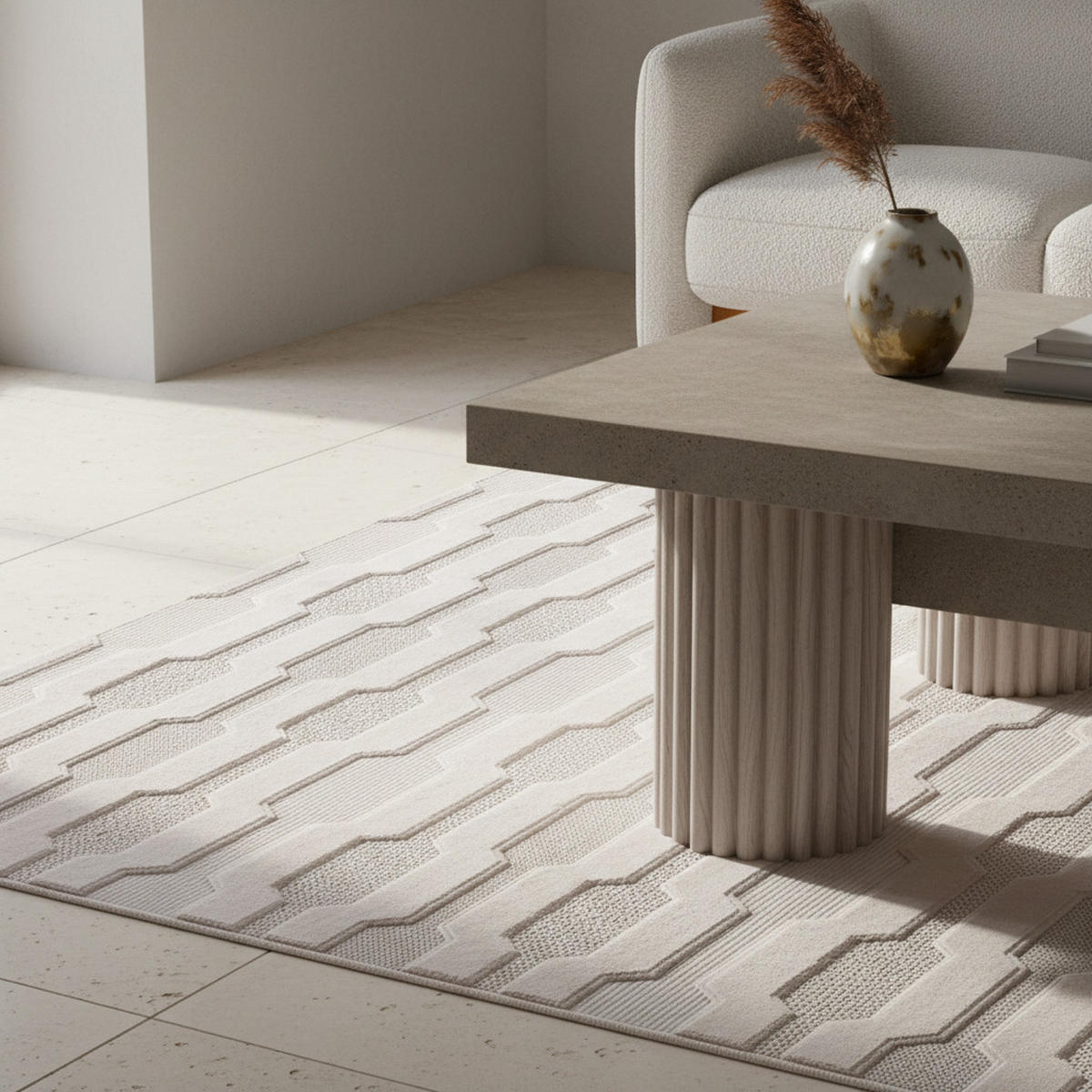 TEPPICH In-/Outdoor Kurzflor 3D-Design Look Polypropylen Balkon Creme Rechteckig 160x230 - Beige, Textil (160/230cm) - KADIMA DESIGN