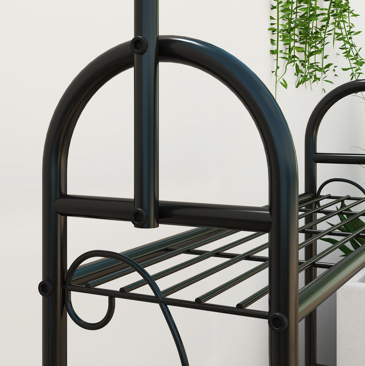 PFLANZENSTÄNDER 75/25/137 cm mit 3 Ebenen, Hängestange und Haken aus Metall, platzsparend, Schwarz - Schwarz, Metall (25/137/75cm) - Redom