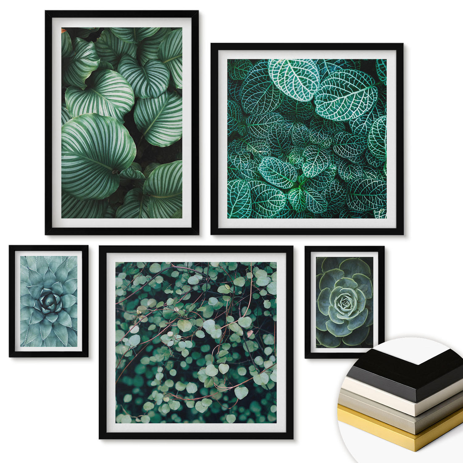 WANDBILDER 5er-Set - 50x50 cm & 20x30 cm & 40x60 cm Schwarzer Rahmen - Meerstrand Zitronen Berge - Schwarz, Kunststoff (40/60cm) - ArtPrintCave