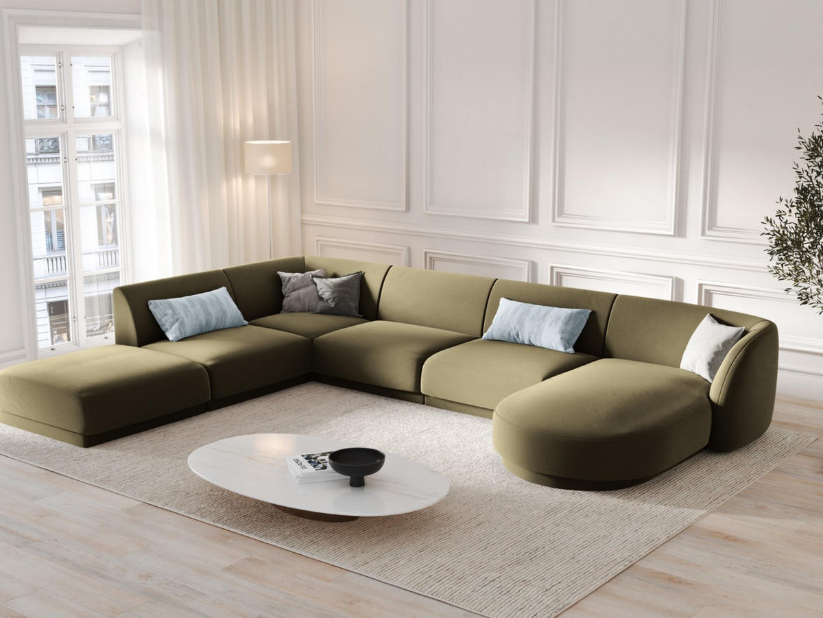 PANORAMASOFA links Miley aus Samt grün 6 Sitzplätze - Grün, Textil (255/70/330cm) - Micadoni