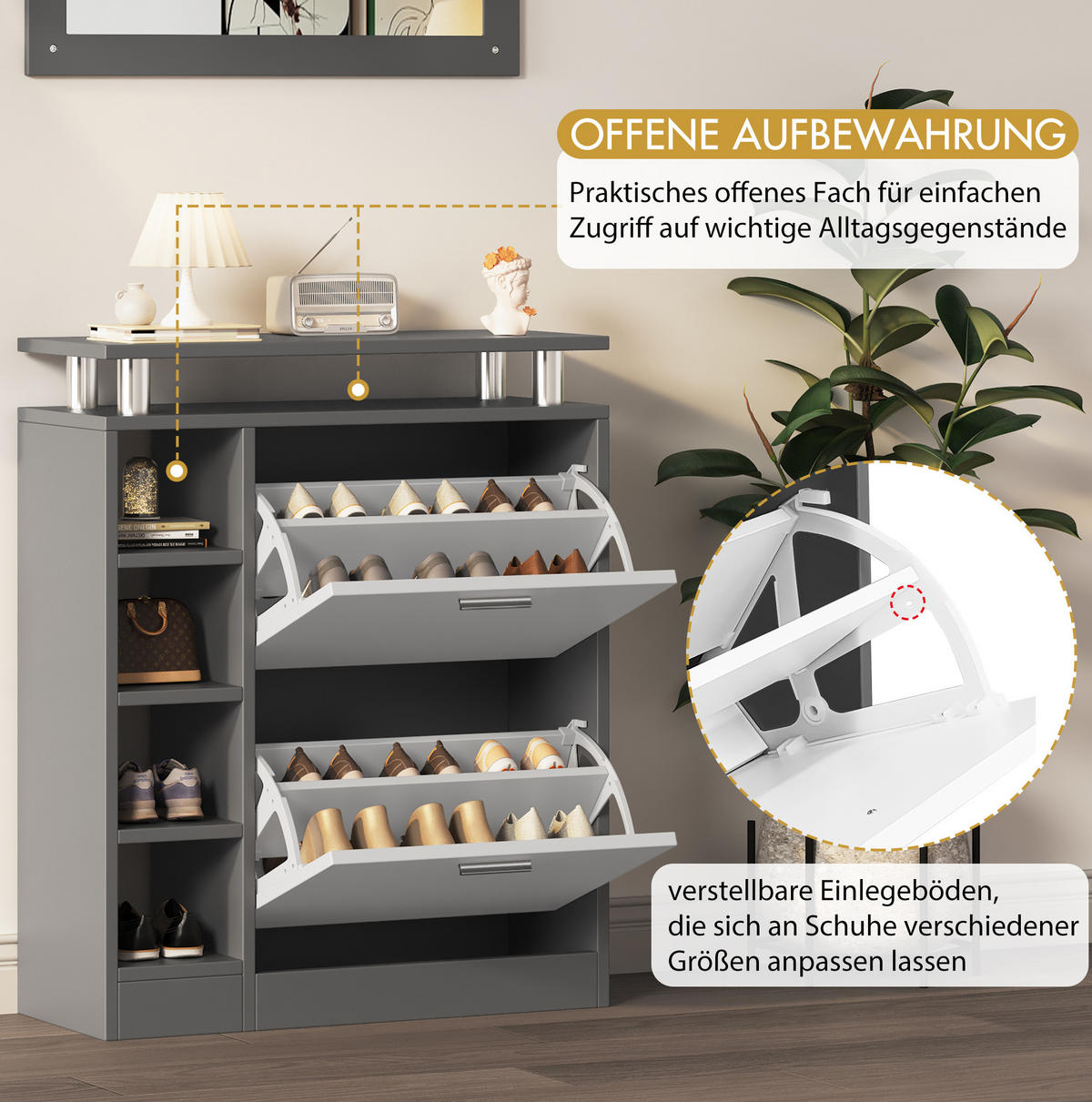 GARDEROBENSET 80/25/96,5 cm grau/weiß aus Spanplatte mit Spiegel und Schuhschrank - Weiß, Holzwerkstoff (80/96/25cm) - OKWISH