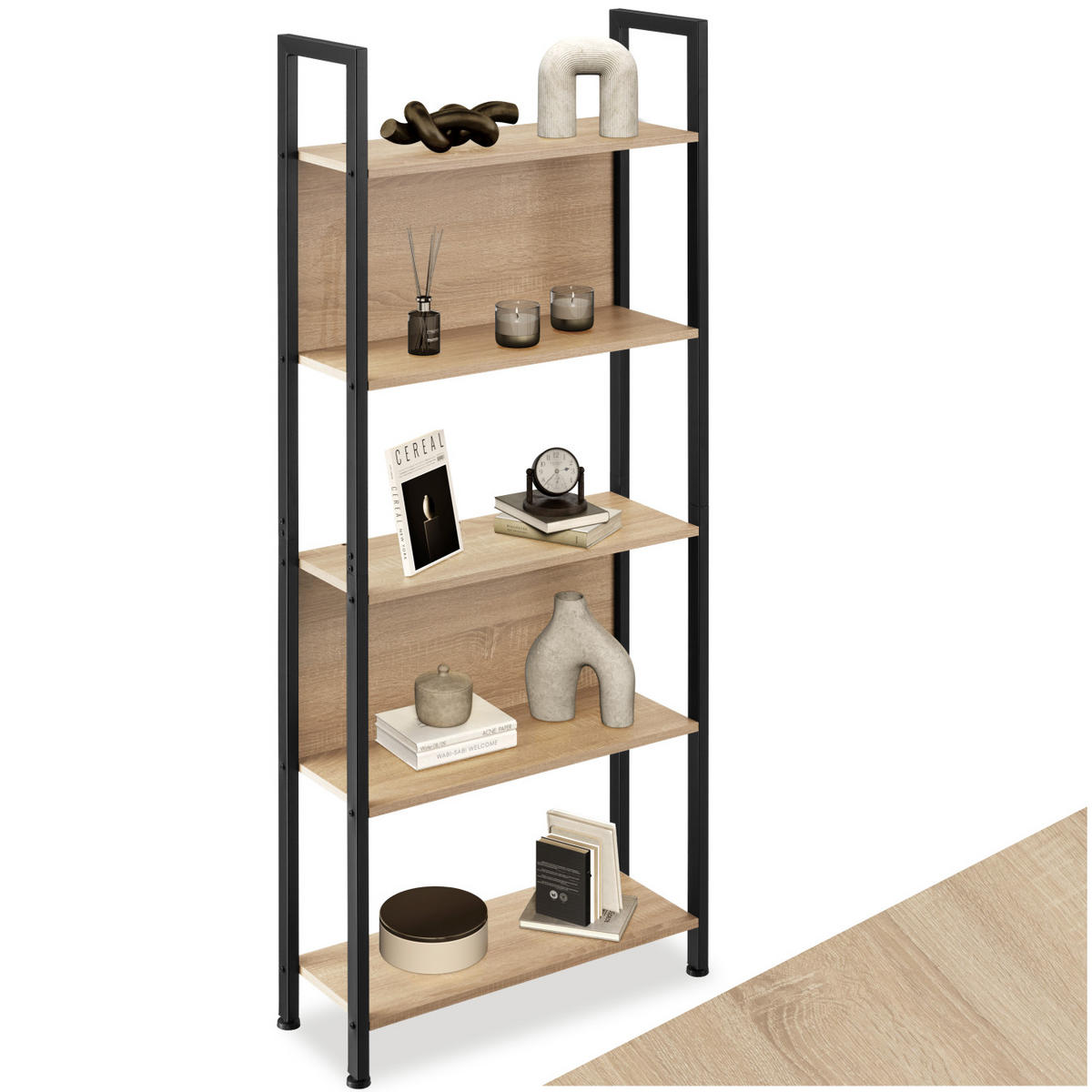 REGAL Westport,inklusive Kippschutz, 62 x 24 x 165,5 cm,Industrial Holz hell, Eiche Sonoma - Naturfarben, Holzwerkstoff (24/165.5/62cm) - tectake