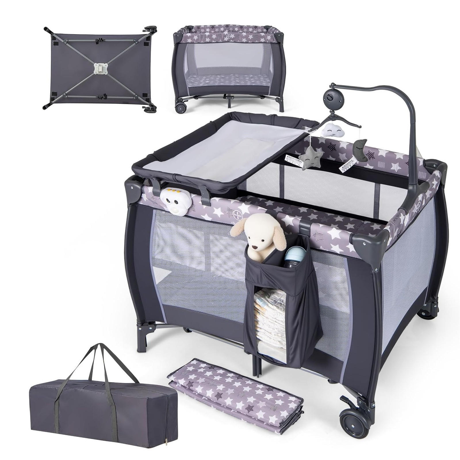 BEISTELLBETT Klappbares dunkelgrau - Dunkelgrau, Textil - COSTWAY