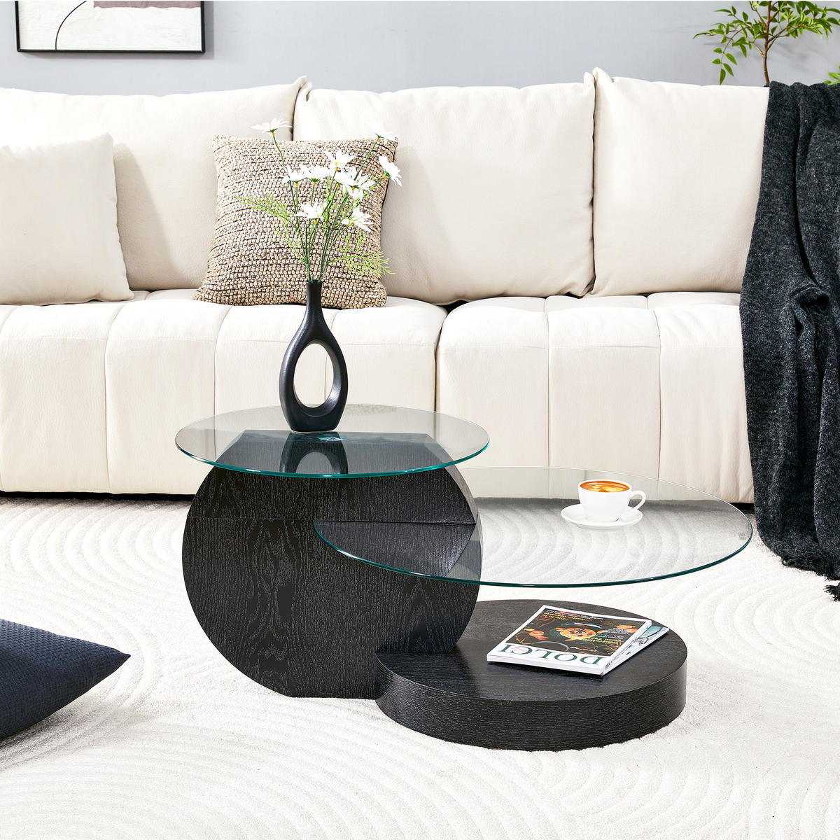 COUCHTISCH DE-157 Minimalistisch Schwarz mit Glas - Schwarz, Holzwerkstoff (70/90/44cm) - ComfortXL