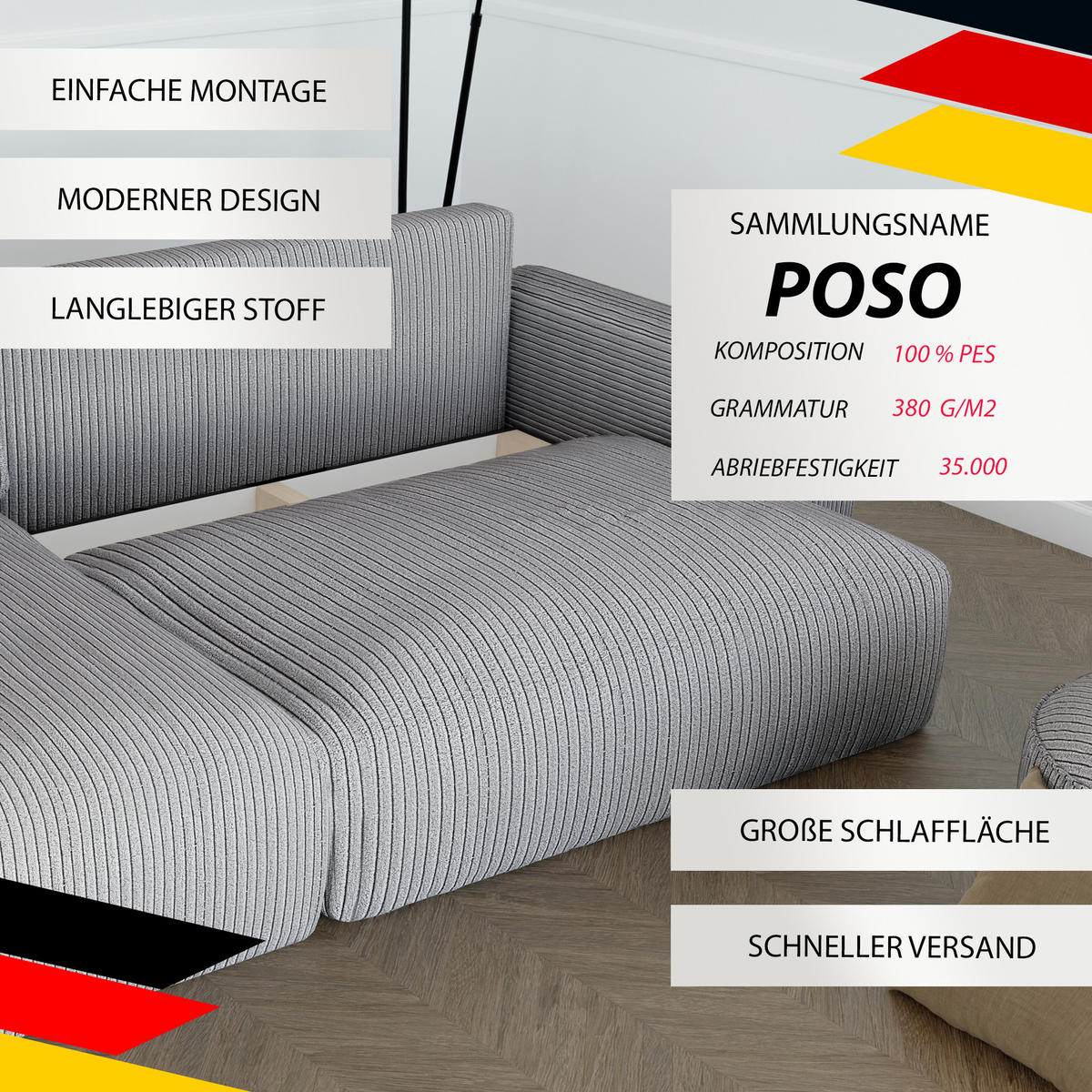 ECKSOFA mit Schlaffunktion und Bettkasten, Grau - Grau, Holzwerkstoff/Textil (244/98cm) - Idohome