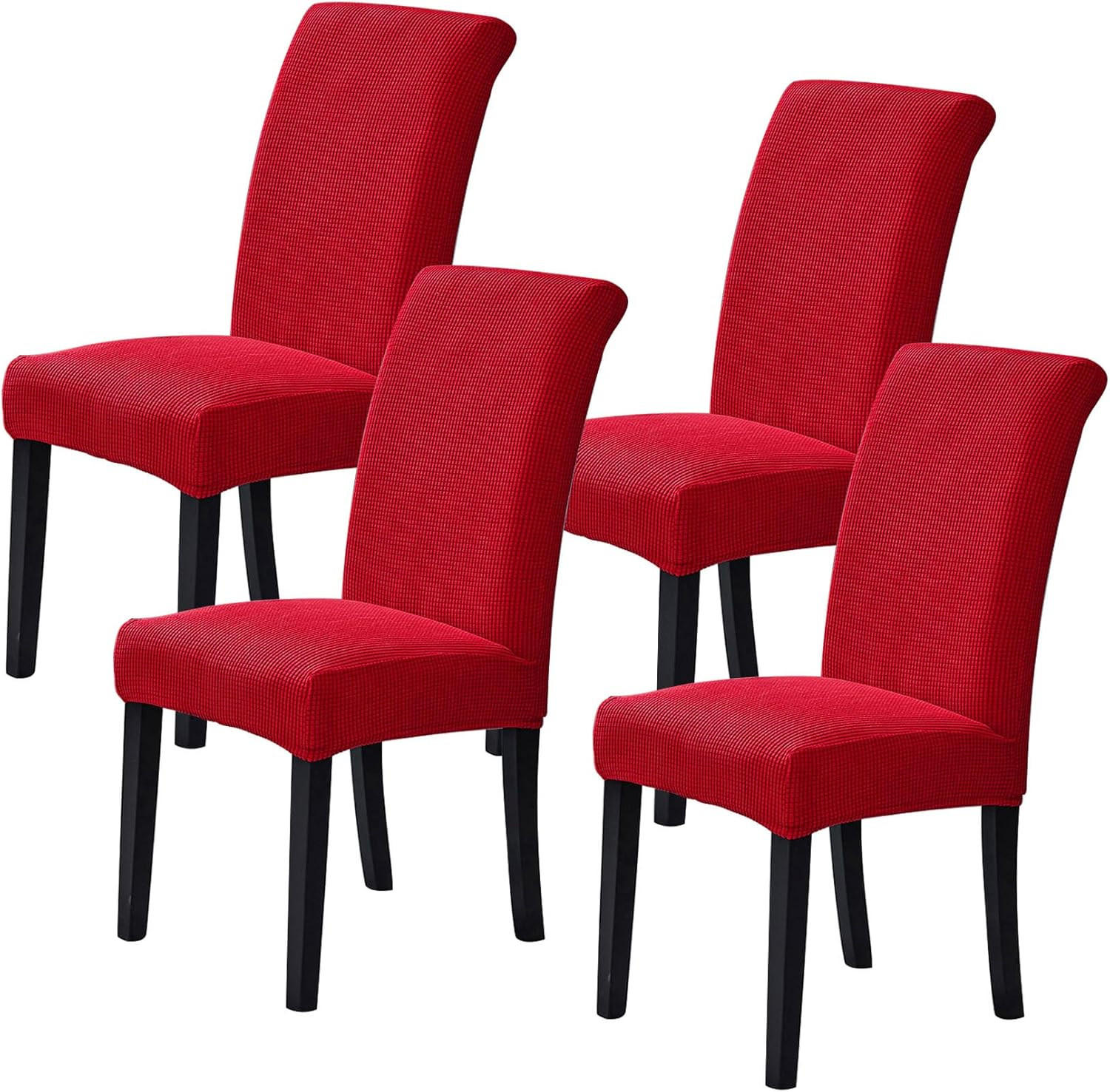 STUHLHUSSE wasserdichte Stretch-Jacquard Burgunderrot 4er-Set - Weinrot, Textil (38/47cm) - Kaket