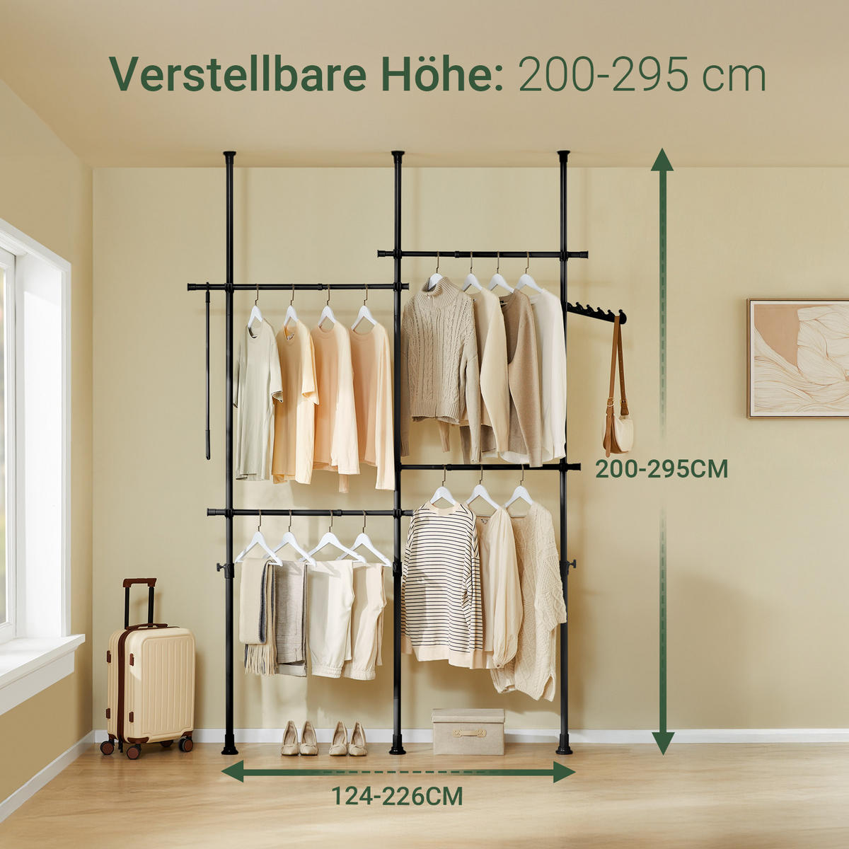 TELESKOP GARDEROBEN SYSTEM Schwarz - Schwarz, Kunststoff (226/285/3cm) - SoBuy