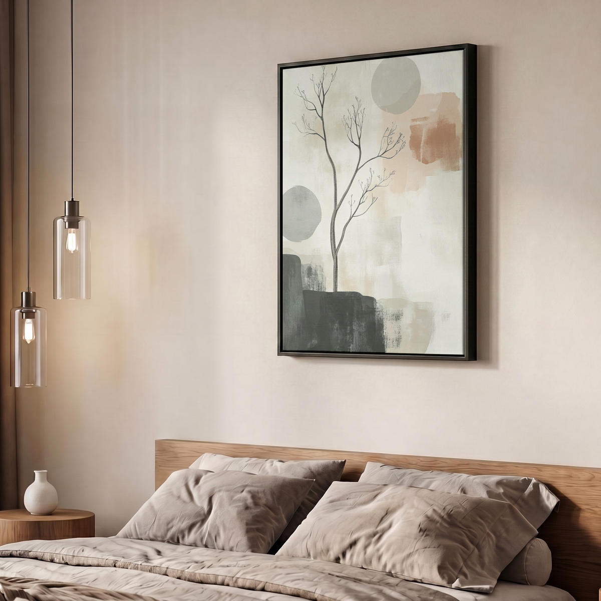 LEINWAND Bilder mit Rahmen - Wabi sabi - Beige - Pflanze - 50x70 - Sandfarben, Textil (50/70cm) - MuchoWow