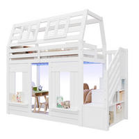 HAUSBETT 90/200 cm in Weiß mit LED und Stauraumtreppe - Weiß, Holzwerkstoff (90/200cm) - BEAOK