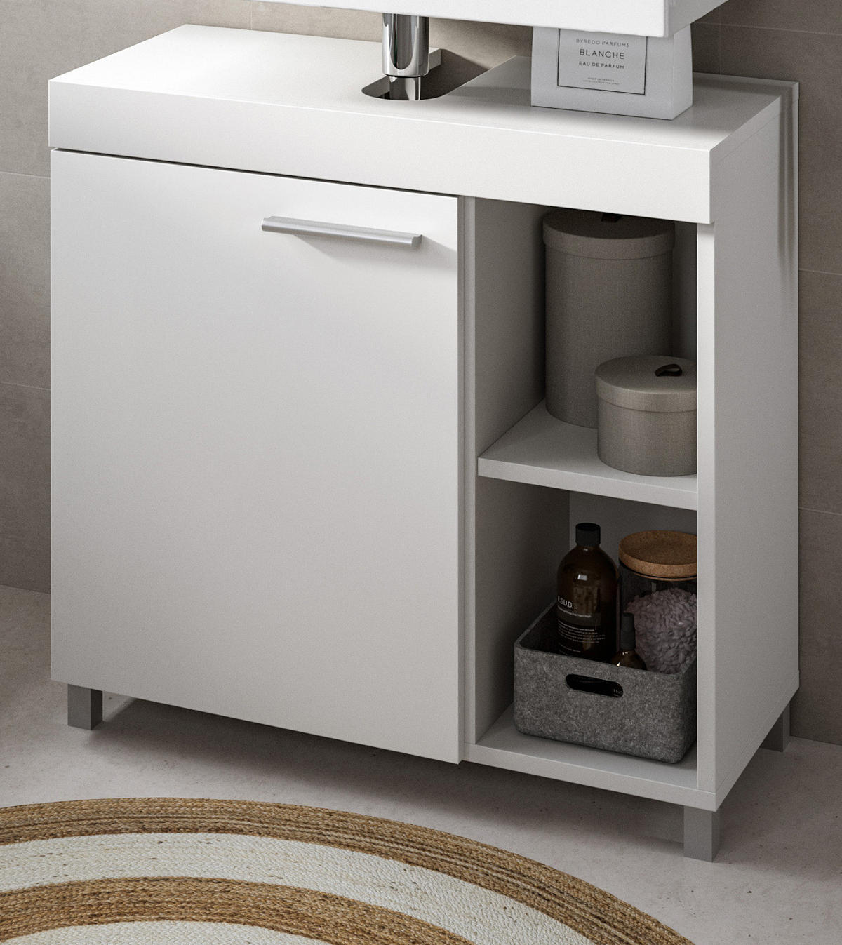 WASCHBECKENUNTERSCHRANK weiß 65 cm, Unterschrank 1-türig - Silberfarben/Weiß, Holzwerkstoff/Kunststoff (65/63/31cm) - Inn.Furn