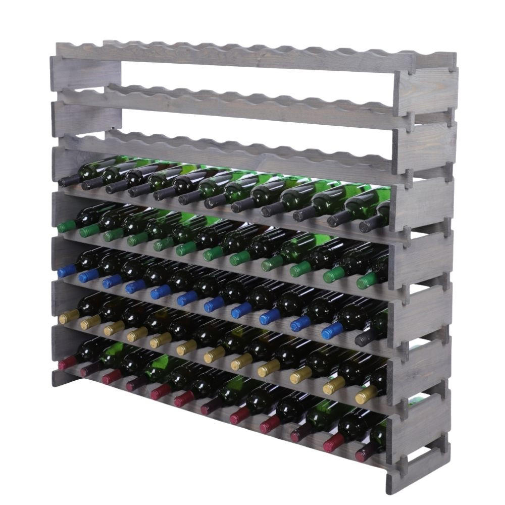 WEINREGAL VINOTECA FLEX PRO HxBxT 107x123x28cm 96 Flaschen auf 8 Ebenen Grau - Grau, Holz (123/107/28cm) - PROREGAL