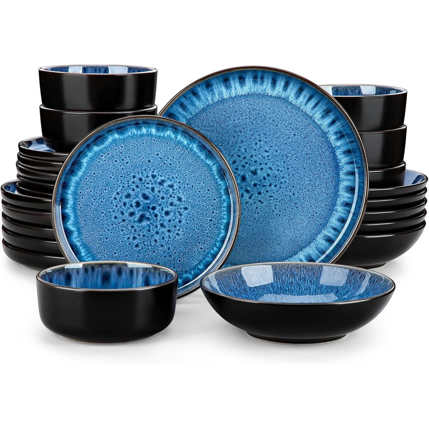 TAFELSERVICE 24-teiliges Set Blau Steingut - Multicolor, Keramik (26/2.9/26cm)