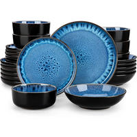 TAFELSERVICE 24-teiliges Set Blau Steingut - Multicolor, Keramik (26/2.9/26cm)