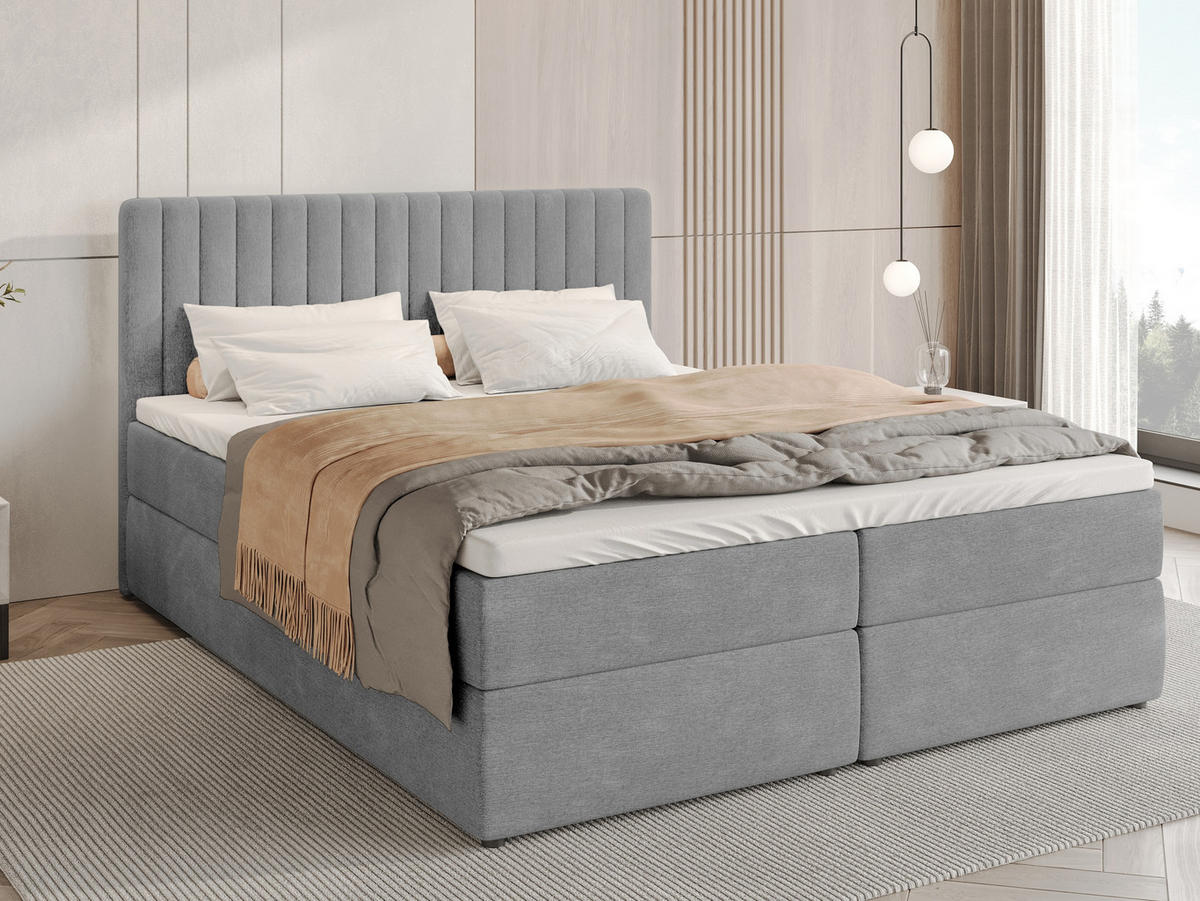 BOXBETT Dream mit Topper 140/200 Hellgrau - Hellgrau, Holzwerkstoff/Textil (140/200cm) - Bromarkt