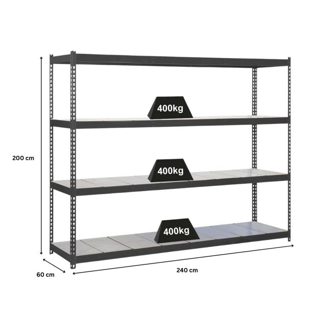 SCHWERLASTREGAL METAL BEAST FOUR | HxBxT 200x240x60cm | Fachlast 400kg | Anthrazit - Anthrazit, Metall (240/200/60cm) - PROREGAL