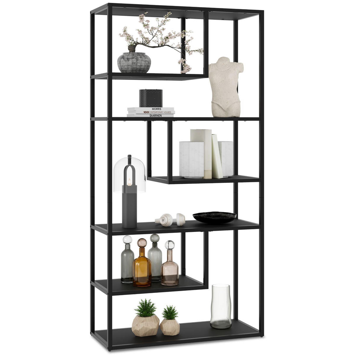 STANDREGAL Venda, inklusive Kippschutz, 85 x 35 x 188 cm , schwarz - Schwarz, Holzwerkstoff (85/188/35cm) - tectake