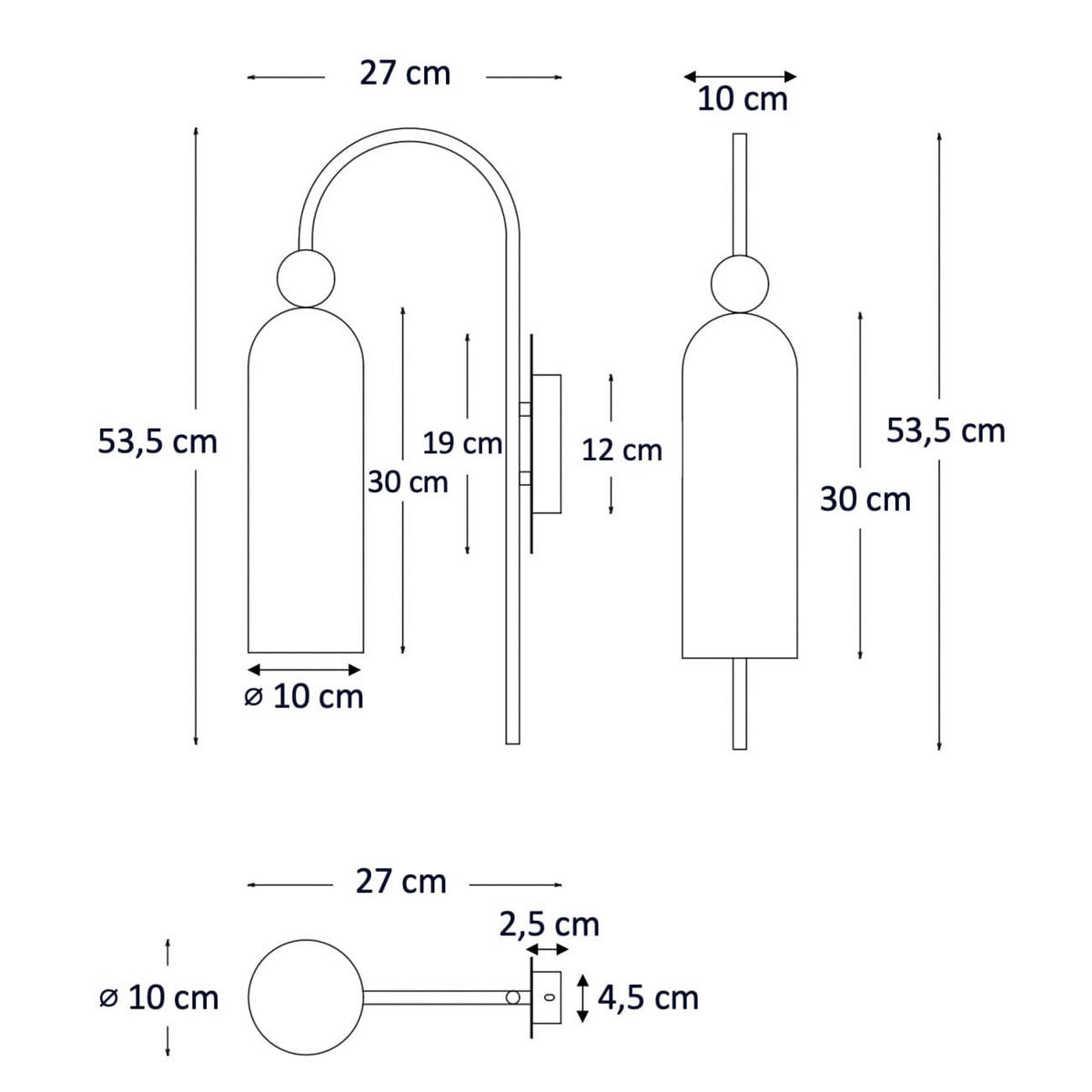 WANDLEUCHTE Leonora, Rauchgrau und Messing, 53.5cm - Goldfarben, Glas (10/53.5/27cm) - KOSILUM