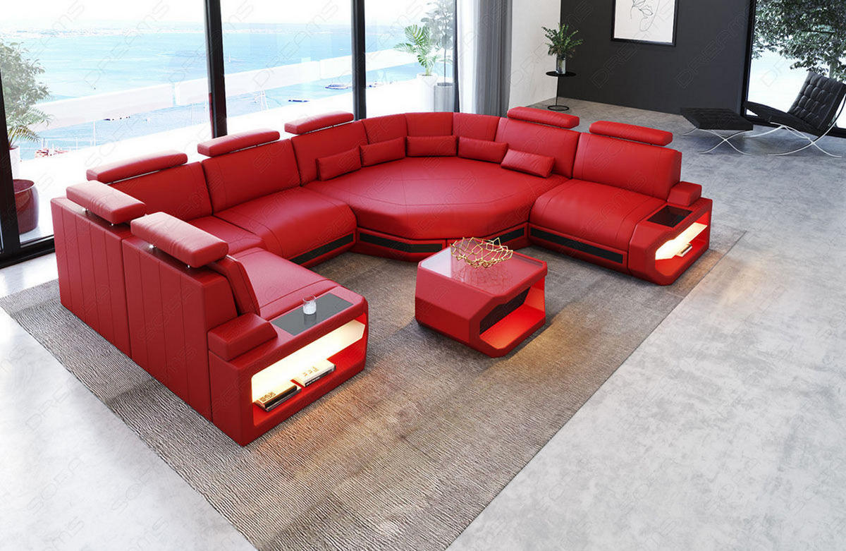 WOHNLANDSCHAFT Asti U Mini - Rot, Leder (352/93/280cm) - Sofa Dreams