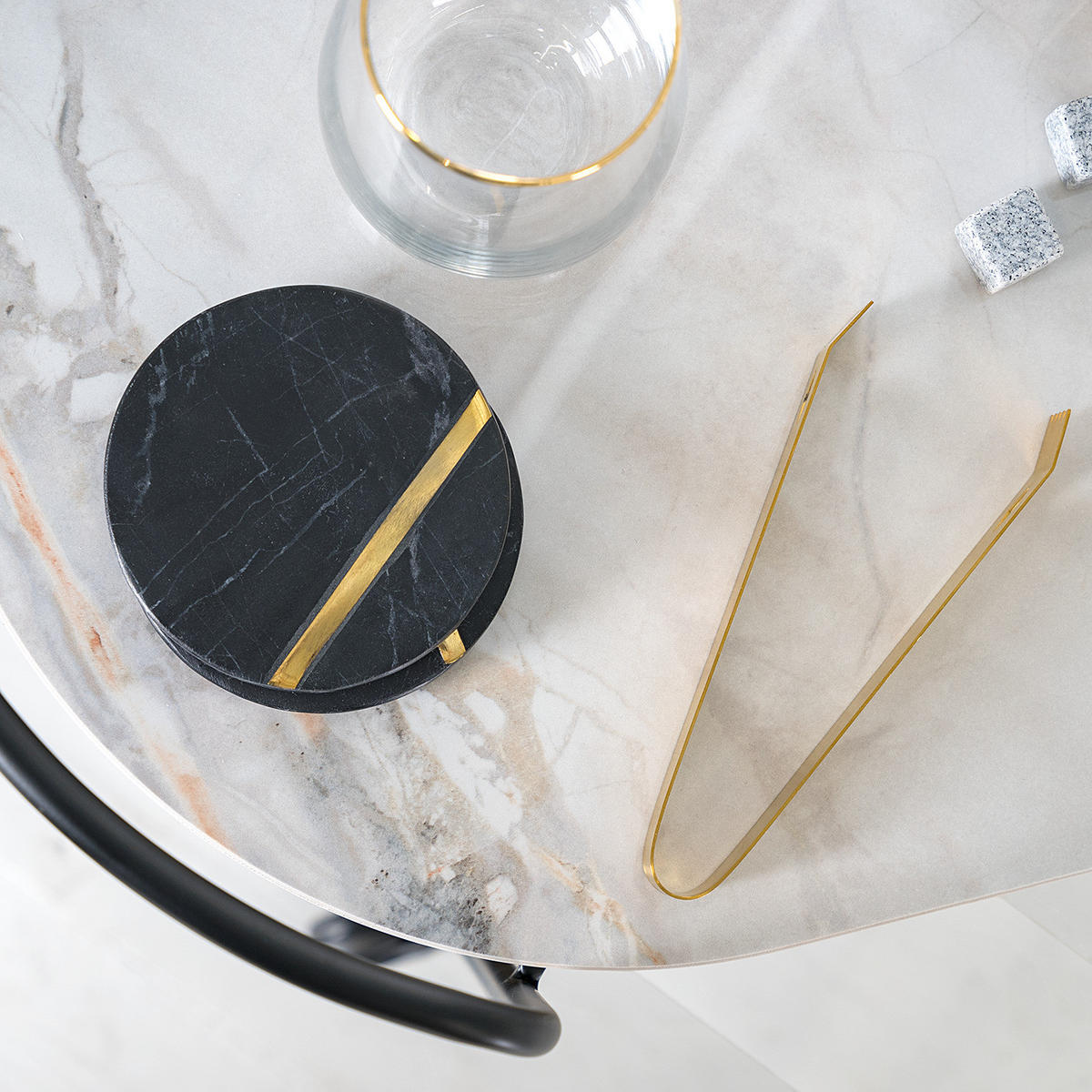 SERVIERWAGEN - Keramik / Metall - Schwarz/Weiß, Keramik (68/63/37cm) - home24