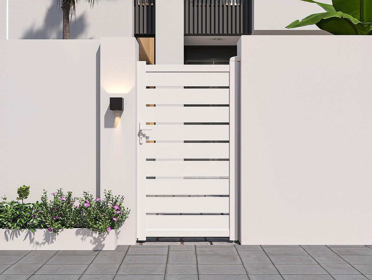 EINGANGSTOR - 100cm x 4.6cm - Aluminium - weiß - PRIMO - Weiß, Metall (100/178cm) - Vente-Unique