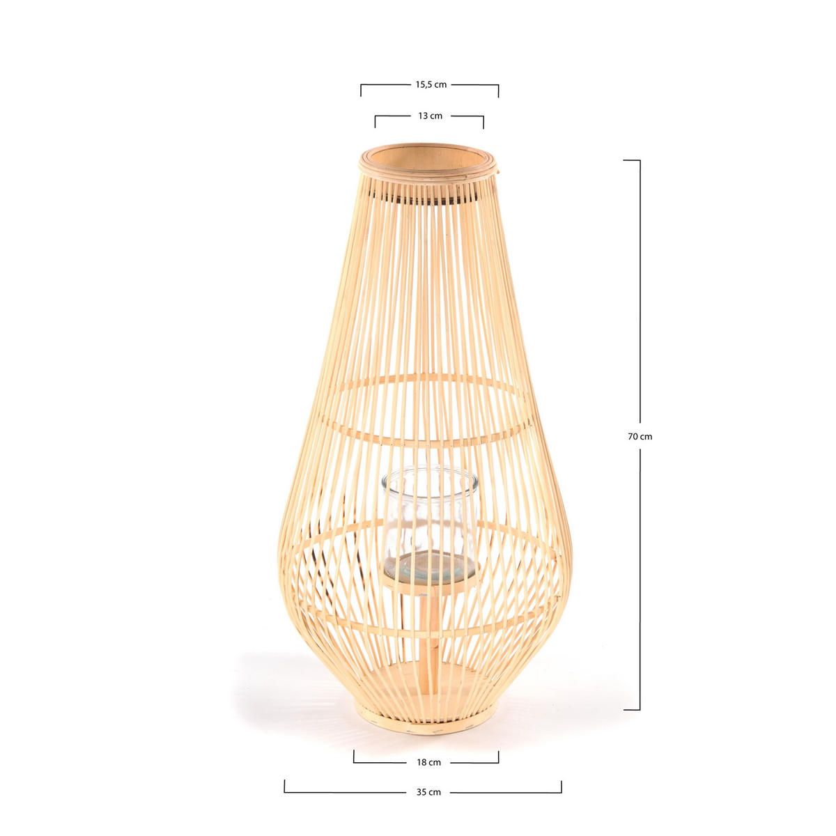 LATERNE FINN 70 Bambus, mit Windlicht-Glaseinsatz naturfarben - Naturfarben, Holz (35/70/35cm) - CREEDWOOD