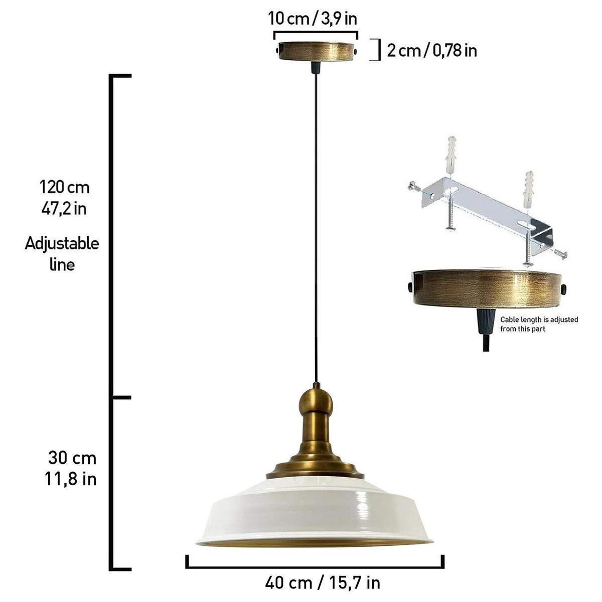 KÜCHENLAMPE Asletl Long-Knob 40/30 cm - Weiß, Metall (30/40/30cm) - Bamyum