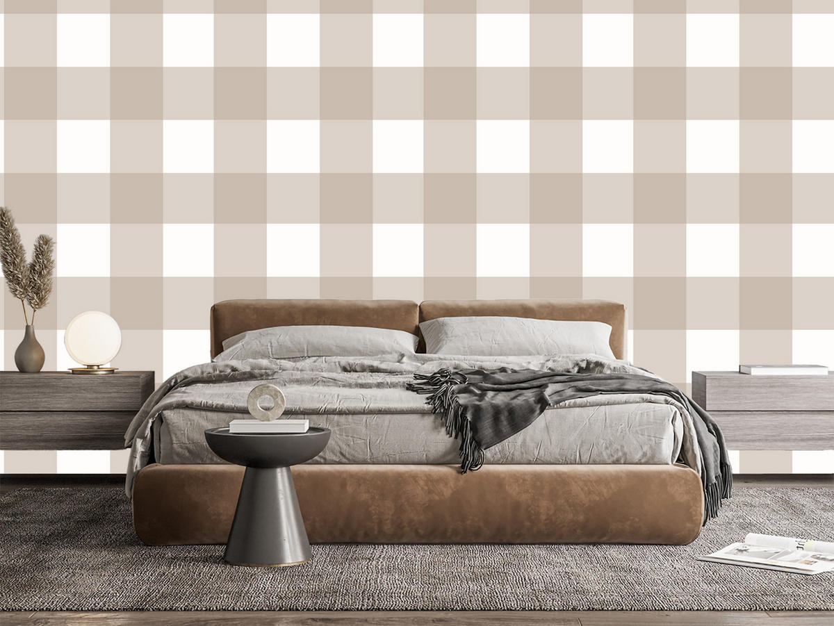 VLIESTAPETE Karomuster im Boho-Stil – Beige, Weiß – 50x1000 cm - Beige/Weiß, Papier (50/1000cm) - Muralo