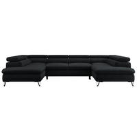 WOHNLANDSCHAFT PEDRO U Samt Schwarz - Schwarz, Textil/Metall (346/76/208cm) - MKS