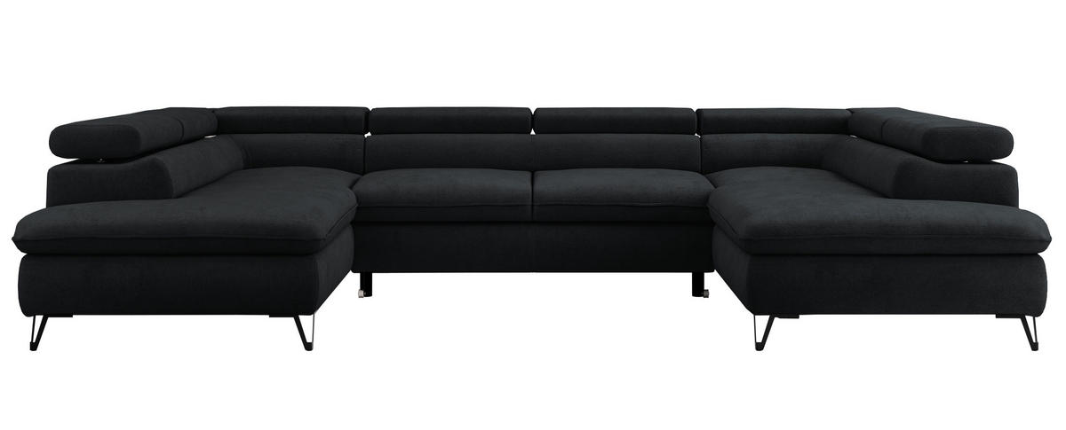 WOHNLANDSCHAFT PETER U Samt Schwarz - Schwarz, Textil/Metall (346/76/208cm) - MKS