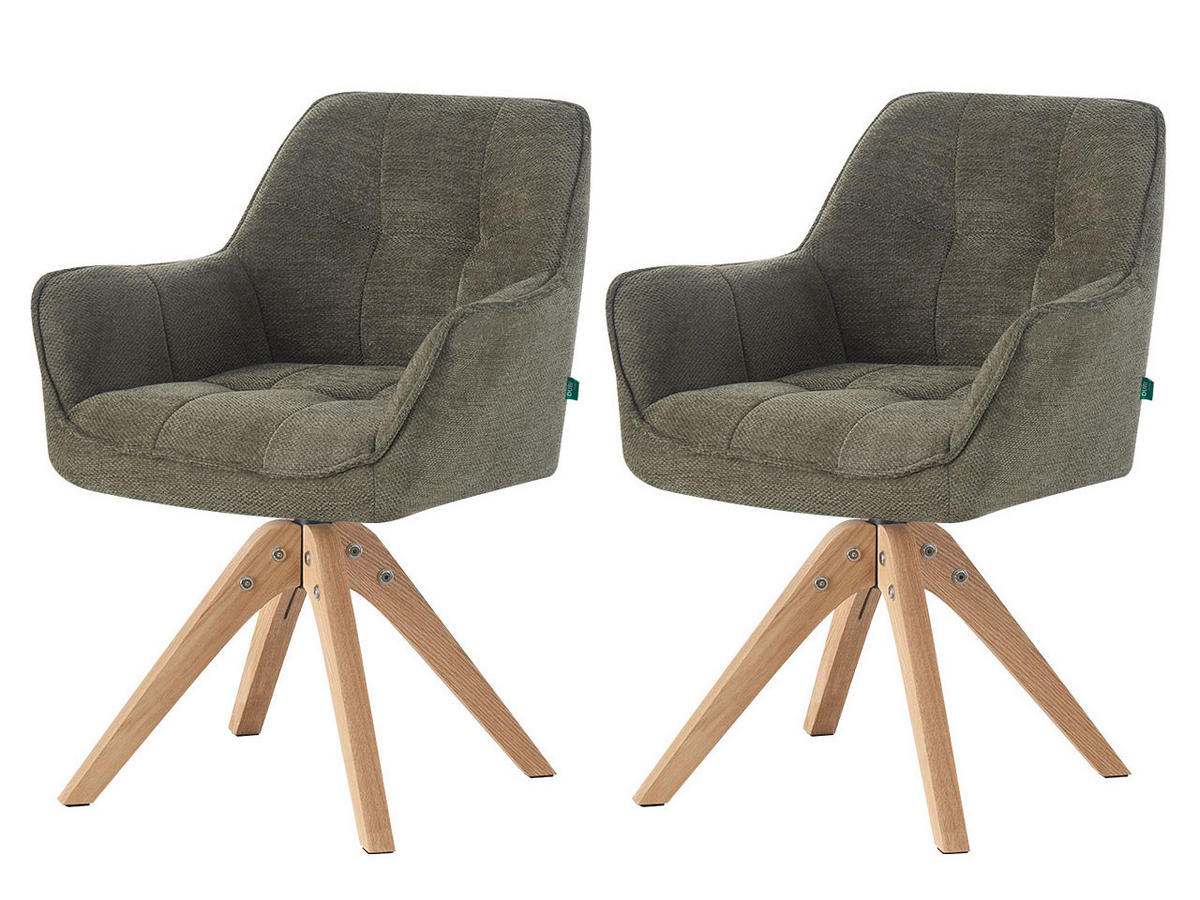 ESSZIMMERSTUHL THOMAS-LINA 2er-Set 360°drehbar - Dunkelgrün, Holz/Textil (61/82/62cm) - DUBI Möbel
