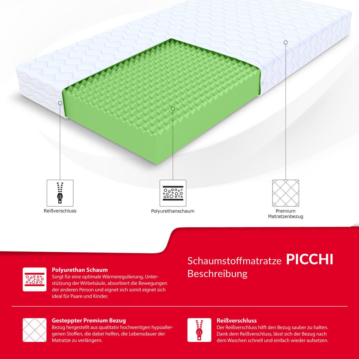 KALTSCHAUMMATRATZE Picchi H3 12 cm - Weiß, Textil (160/200cm) - FDM