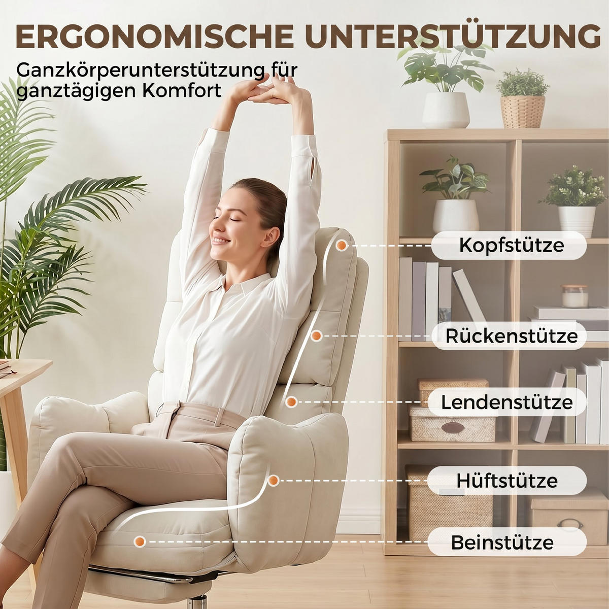 BÜROSTUHL Schwamm Stahl Cremeweiß - Creme, Textil/Metall (73/119/73cm) - HOMCOM