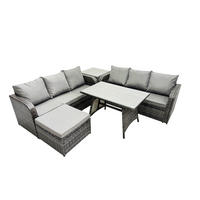 GARTENSET Hohe Rückenlehne Polyrattan 7-Sitzer - Dunkelgrau/Grau, Glas/Kunststoff - Fimous