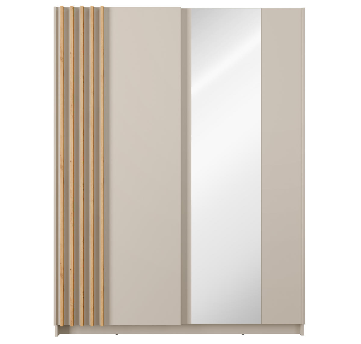 KLEIDERSCHRANK Beralto Beige 150/198,5/63,5 cm – mit Spiegel und Lamellenfront - Beige, Holzwerkstoff (150/198.5/63.5cm) - AX Living
