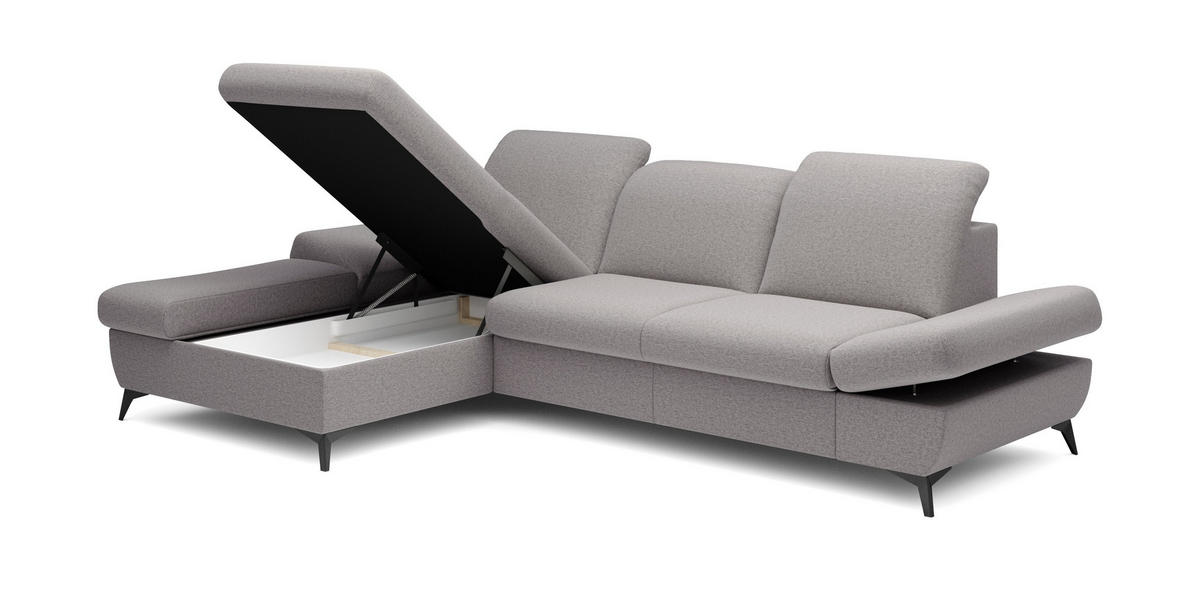 ECKSOFA FELICE L-S Grau Geflochtener Stoff mit Schlaffunktion - Grau, Holz (284/166cm) - MASSENO